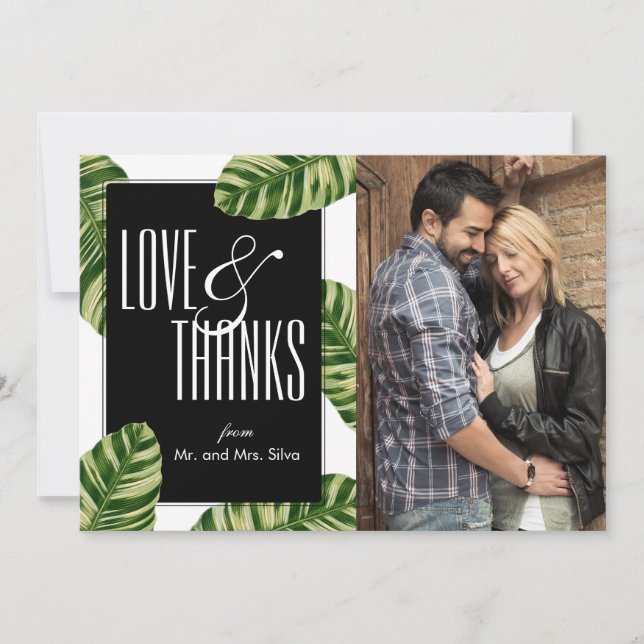 Tropical Palm Tree Beach Wedding Thank You Card (Front)