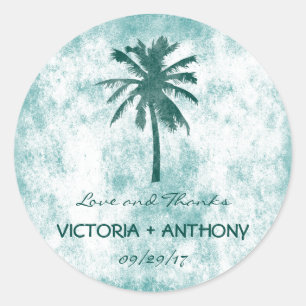 Tropical Palm Tree Beach Wedding Thank You Classic Round Sticker