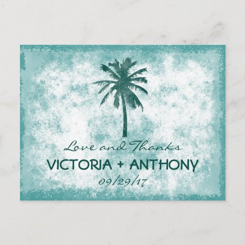 Tropical Palm Tree Beach Wedding Thank You Postcard