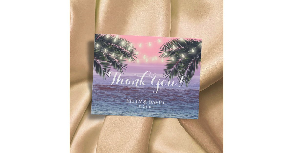 Tropical Palm Tree Beach Wedding Thank You Postcard | Zazzle