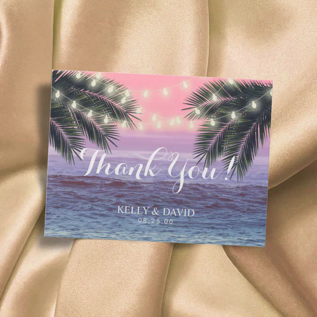 Tropical Palm Tree Beach Wedding Thank You Postcard | Zazzle