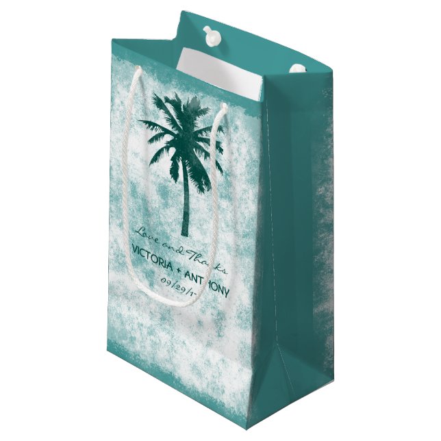 Tropical Palm Tree Beach Wedding Thank You Small Gift Bag (Front Angled)