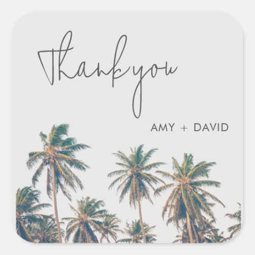 Tropical Palm Tree Beach Wedding Thank You Square Sticker