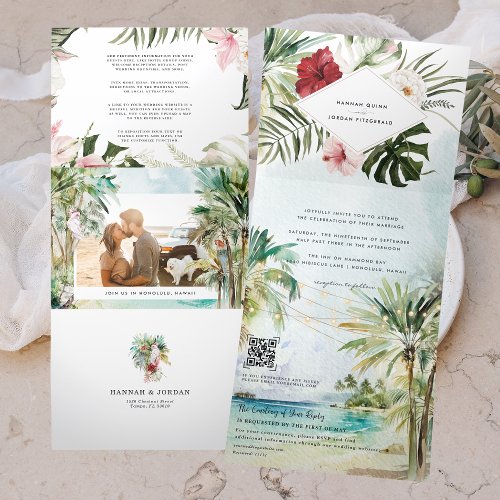 Tropical Palm Tree Beach Wedding Tri_Fold Invitation