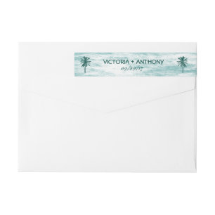 Tropical Palm Tree Beach Wedding Wrap Around Label