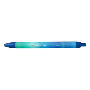 Tropical Palm Tree Beachy Blue Green Custom Name Pen