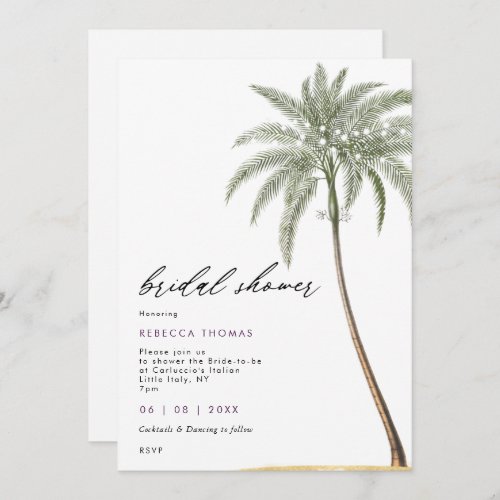 tropical palm tree beachy bridal shower invitation