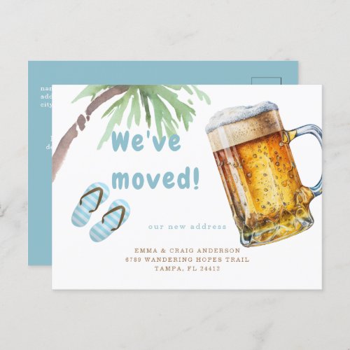 Tropical Palm Tree Beer Mug Weve Moved Postcard