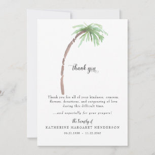 Tropical Palm Tree Bereavement Funeral Thank You Card
