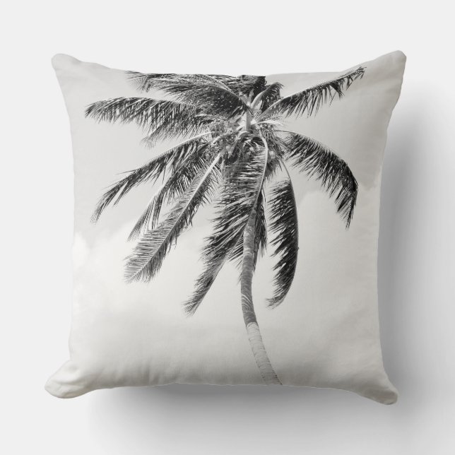 Tropical palm tree black and white modern photo throw pillow (Front)
