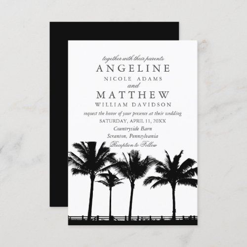 Tropical Palm Tree Black and White Wedding Card
