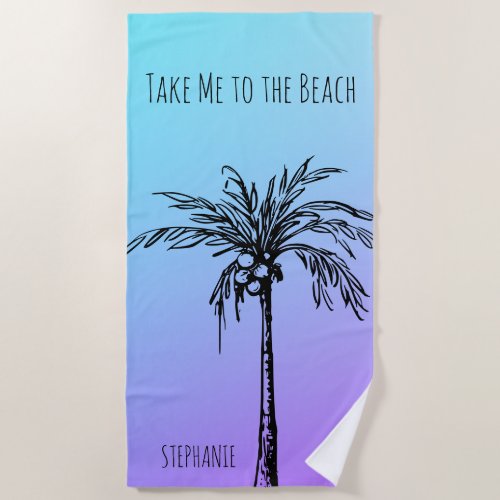 Tropical Palm Tree Black Blue Purple Sky Custom Beach Towel