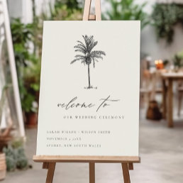 Tropical Palm Tree Black Sketch Wedding Welcome Foam Board