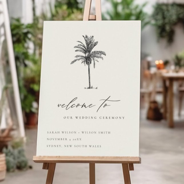 Tropical Palm Tree Black Sketch Wedding Welcome Foam Board (Creator Uploaded)