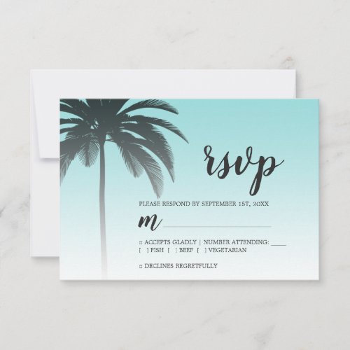 Tropical Palm Tree Blue Beach Wedding RSVP Card
