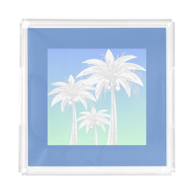  Tropical Palm Tree Blue Green Beach Summer Island Acrylic Tray (Front)