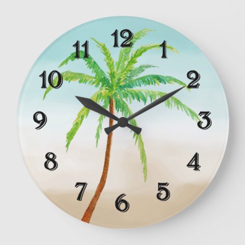 Tropical Palm Tree Blue Sand Ombre Large Clock