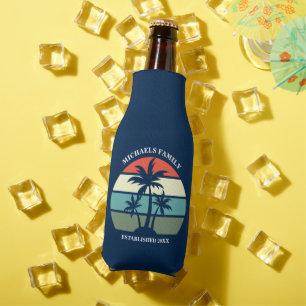 Tropical Palm Tree Blue Sunset Beach Party Summer Bottle Cooler
