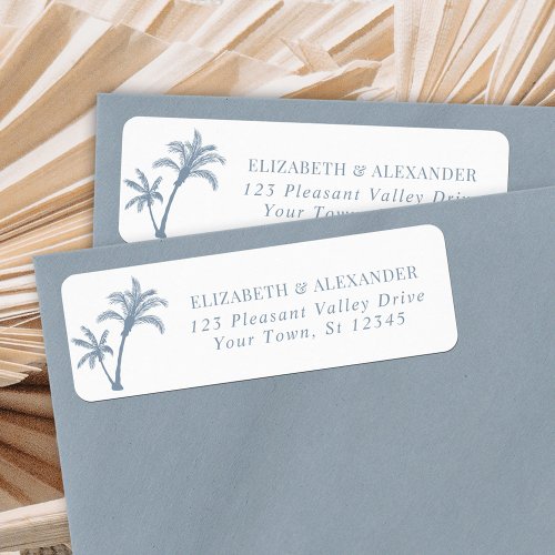 Tropical Palm Tree Blue Wedding Return Address Label