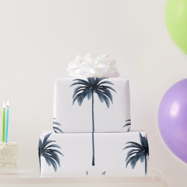 Tropical Palm Tree Blue White Gift Wrapping Paper (Party Gifts)