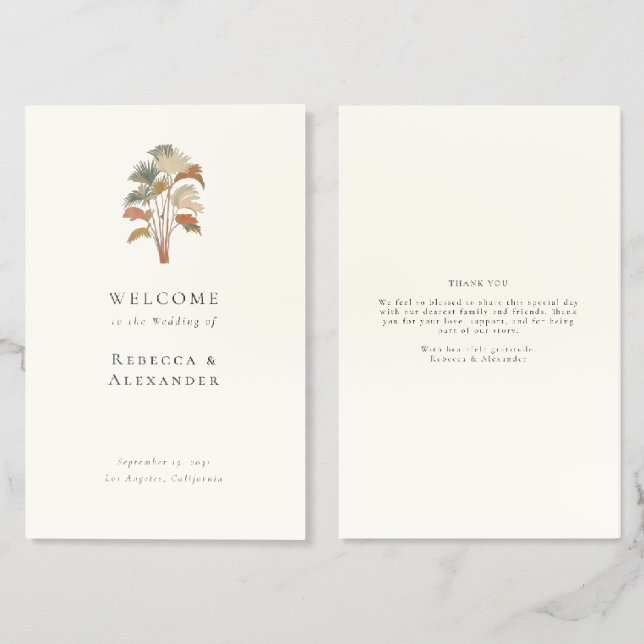 Tropical Palm Tree Boho Wedding Program Brochure (Folded Front and Back)