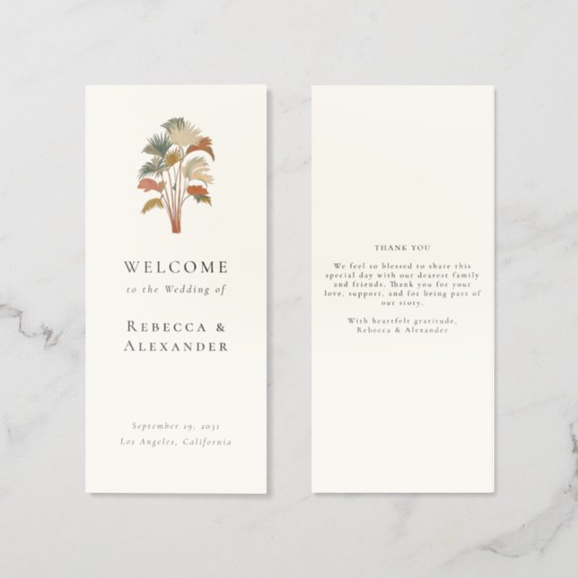 Tropical Palm Tree Boho Wedding Program Brochure (Folded Front and Back)