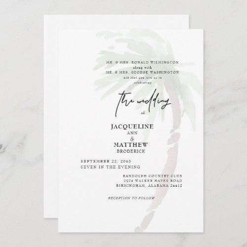 Tropical Palm Tree Both Parents Wedding Invitation