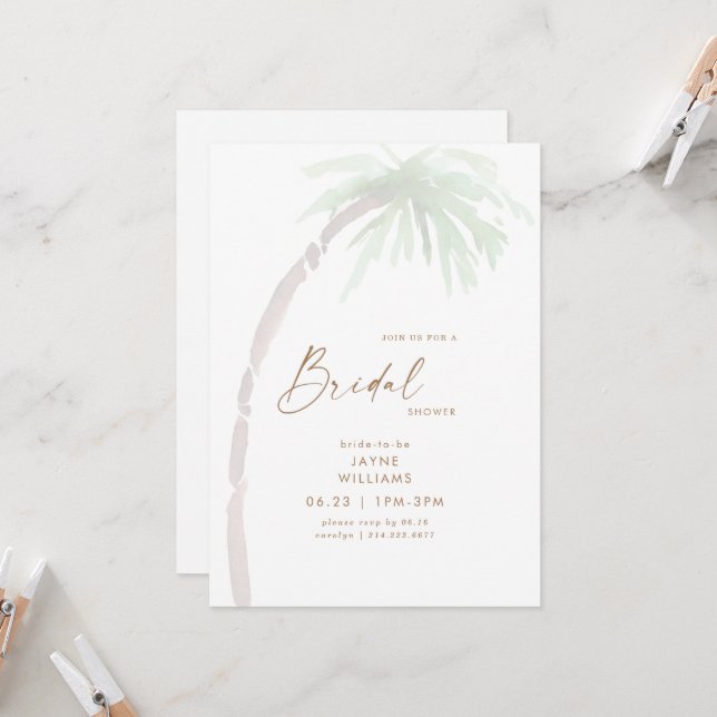 Tropical Palm Tree Bridal Shower Invitation (Front/Back In Situ)