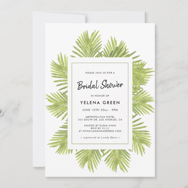 Tropical palm tree Bridal shower Invitation (Front)