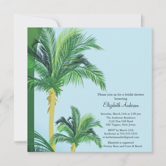 Tropical Palm Tree Bridal Shower Invitation (Front)