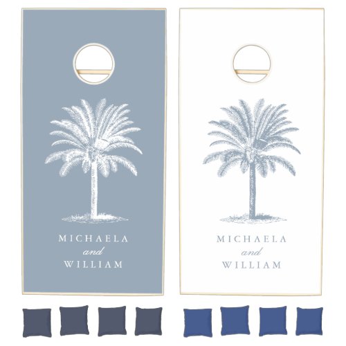 Tropical Palm Tree Bride  Grooms Names Wedding Cornhole Set