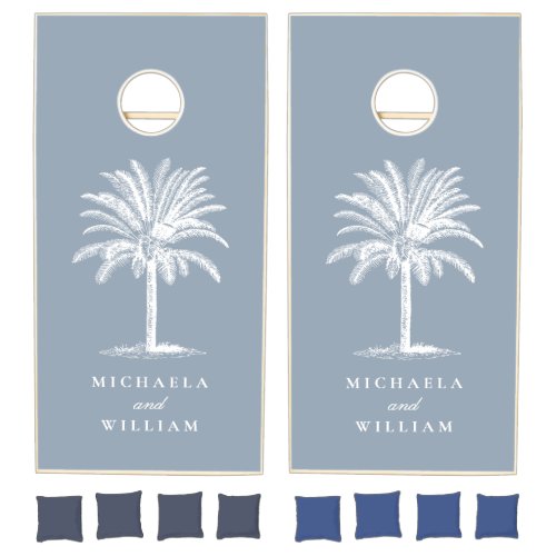 Tropical Palm Tree Bride  Grooms Names Wedding Cornhole Set