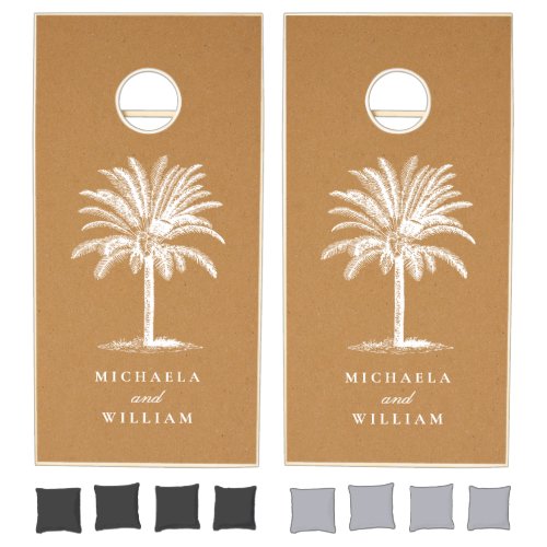 Tropical Palm Tree Bride  Grooms Names Wedding Cornhole Set