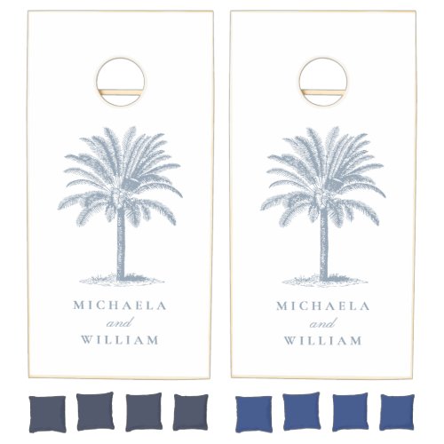 Tropical Palm Tree Bride  Grooms Names Wedding Cornhole Set