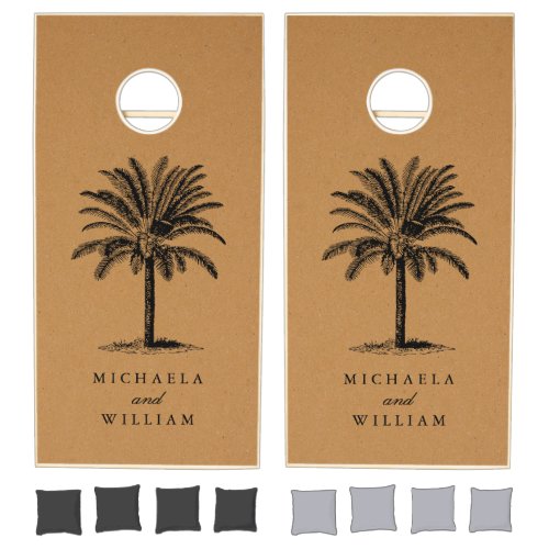 Tropical Palm Tree Bride  Grooms Names Wedding Cornhole Set