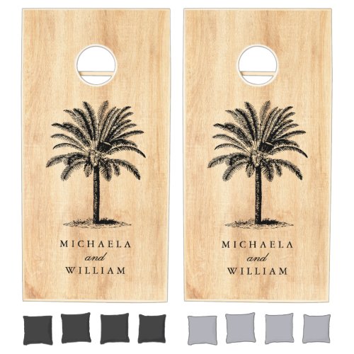 Tropical Palm Tree Bride  Grooms Names Wedding Cornhole Set