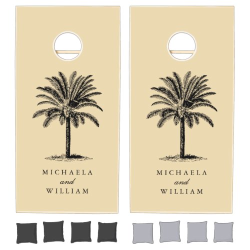 Tropical Palm Tree Bride  Grooms Names Wedding Cornhole Set