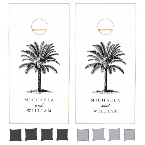 Tropical Palm Tree Bride  Grooms Names Wedding Cornhole Set