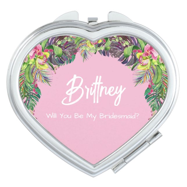 Tropical Palm Tree Bridesmaid Proposal Compact Mirror (Front)