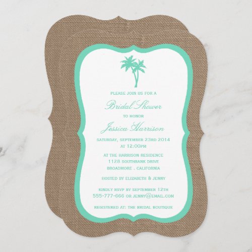 Tropical Palm Tree Burlap Beach Bridal Shower Invitation