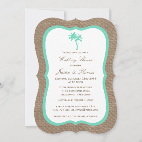 Tropical Palm Tree Burlap Beach Wedding Shower Invitation