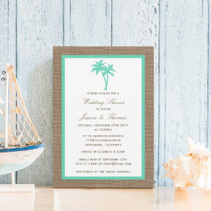 Tropical Palm Tree Burlap Beach Wedding Shower Invitation