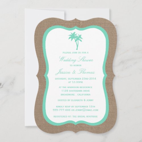 Tropical Palm Tree Burlap Beach Wedding Shower Invitation