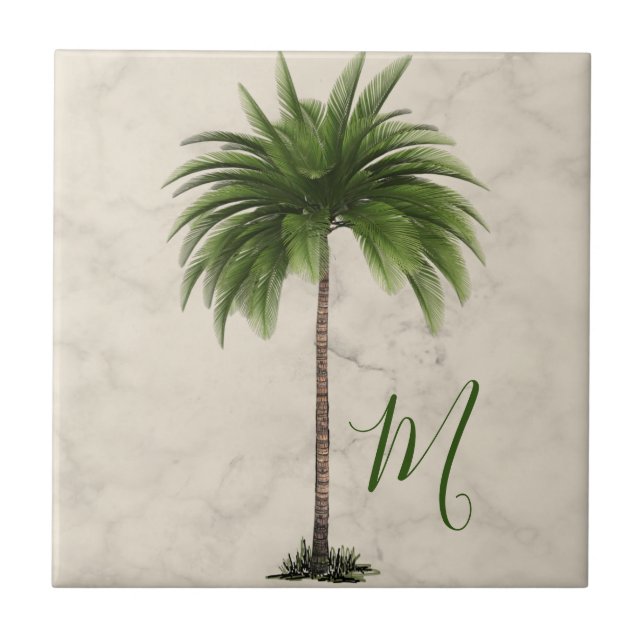 Tropical  Palm Tree Champagne Marble Elegant Ceramic Tile (Front)