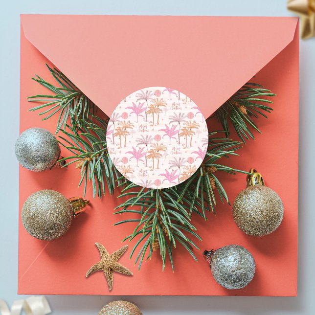 Tropical Palm Tree Christmas Classic Round Sticker (Creator Uploaded)