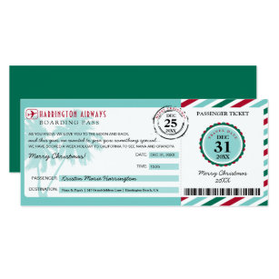 Tropical Palm Tree Christmas Gift Boarding Pass Invitation Tropical Palm Tree Christmas Gift Boarding Pass Invitation