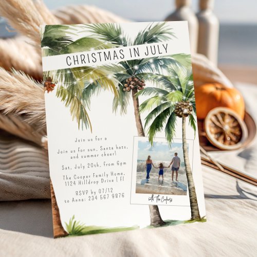 Tropical Palm Tree Christmas In July Invitation