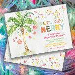 Tropical Palm Tree Christmas Party Invitation<br><div class="desc">Let's get Merry wit this Tropical Beach themed Holiday Christmas Party invitation with watercolor palm tree,  ornaments,  Christmas lights and fun fonts. Great for a island,  beach or any warm weather climate Holiday Christmas Party</div>