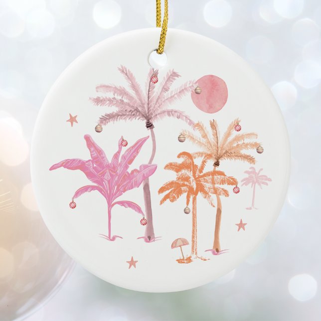 Tropical Palm Tree Christmas Personalized Ceramic Ornament (Creator Uploaded)