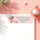 Tropical Palm Tree Christmas Pink Convertible Labe Label<br><div class="desc">Celebrate the festive holiday season with our fun tropical, festive and colourful holiday address label. Our fun, festive and tropical Christmas design features a fun pink convertible car carrying palm trees decorated with Christmas lights. Customize with your monogram that is added to the front of the convertible door. All artwork...</div>